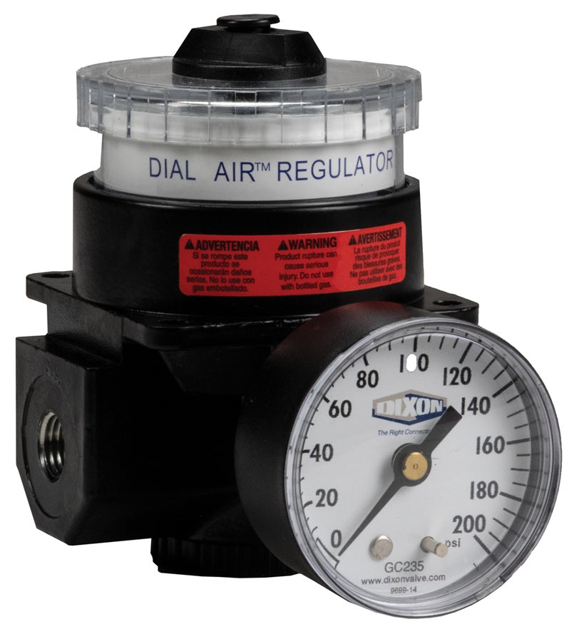 R21-02RG Wilkerson by Dixon Valve | R21-Series | Dial Air Regulator | 1/4" Size | 117 SCFM | with Gauge | 0-160 PSI Adjusting Range
