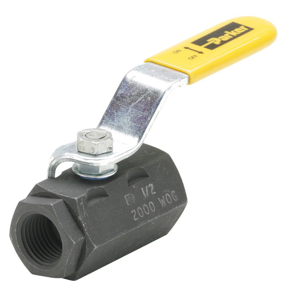 V500CS-8 by Parker | Ball Valves | 1/2" Female Pipe Thread | 1-1/4" Hex (B) | 1-1/16" Hex (C) | 5.03" Length | Straight | Carbon Steel | Pack of 8