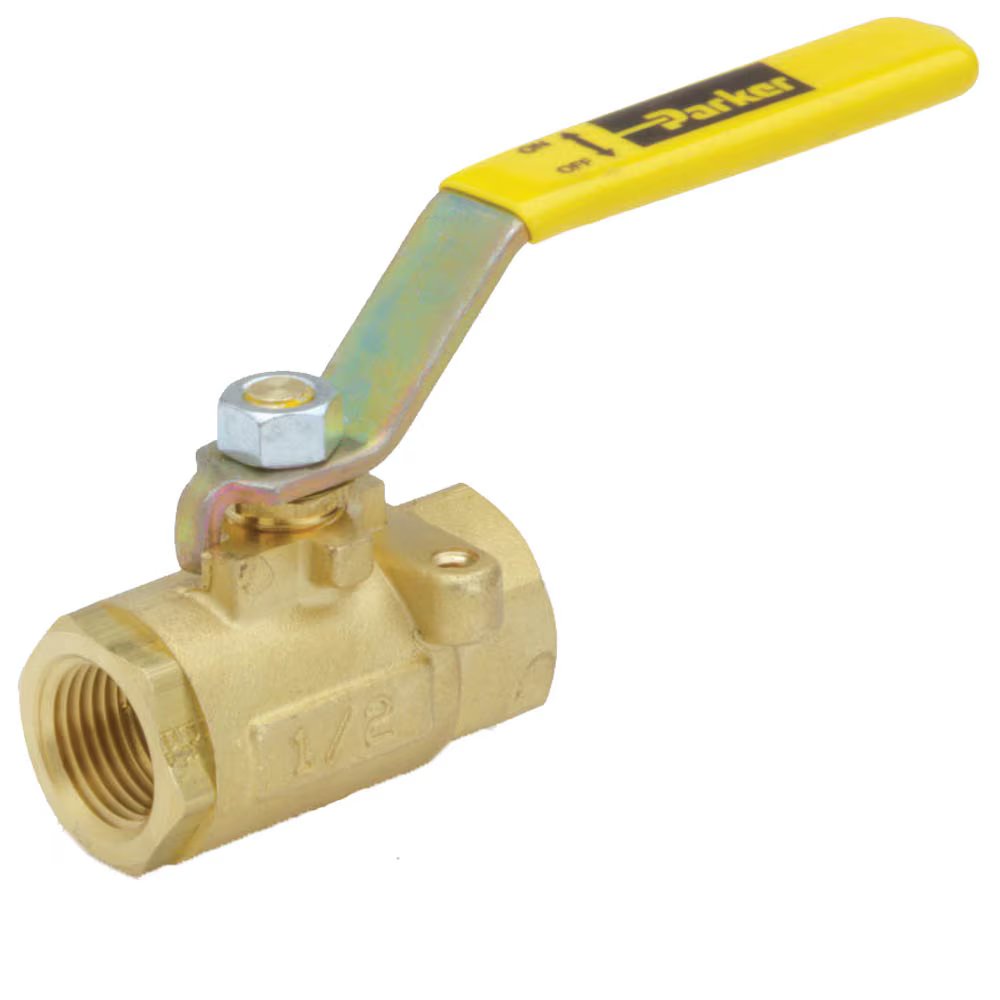 VV502P-16 by Parker | Ball Valve | 1" Female PTF Pipe Thread | 1-1/2" Hex (B) | 1-9/16" (C) | 5.34" Length | Straight | Brass