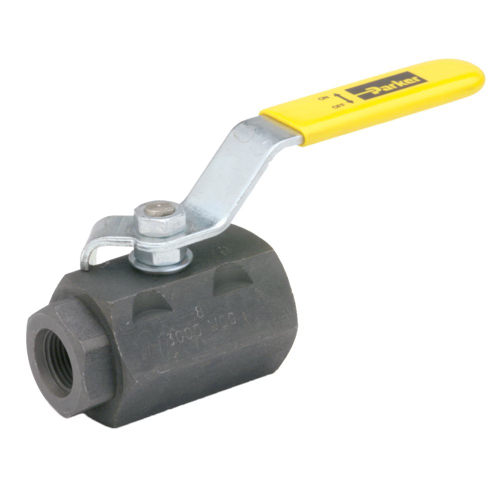 V506CS-16 by Parker | Ball Valve | 1-5/16" Female Thread | 2-1/2" Hex (B) | 2-1/8" (C) | 7.98" Length | Straight | Carbon Steel