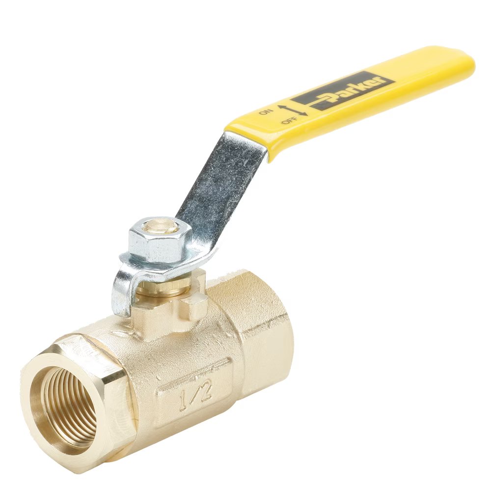 V506P-8 by Parker | Ball Valves | 3/4" Female Thread | 1-1/16" Hex (B) | 1-1/16" Hex (C) | 5.18" Length | Straight | Brass | Pack of 10