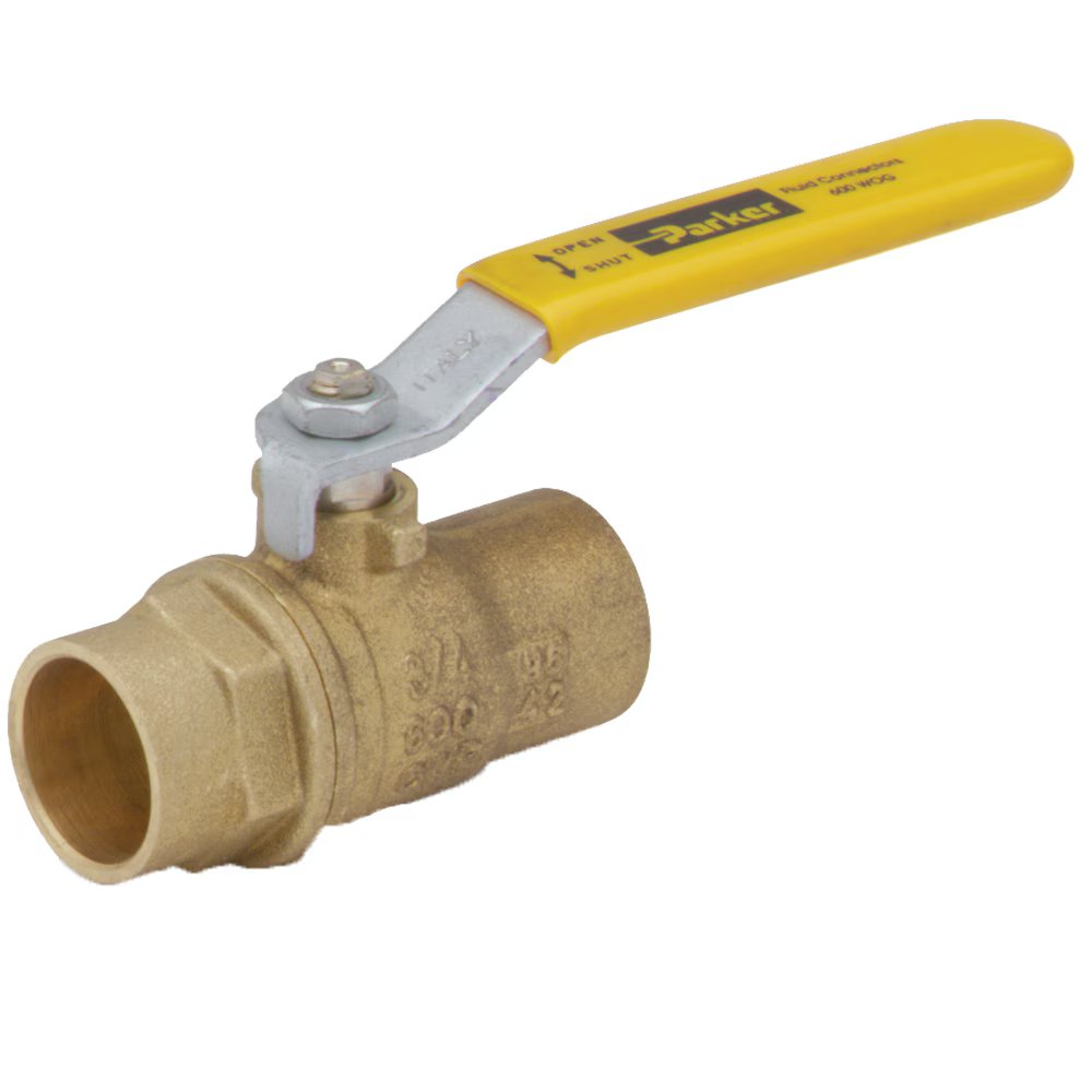 V509P-24 by Parker | Ball Valves | 1-1/2" Solder End | 8.46" Length | Straight | Brass | Pack of 6
