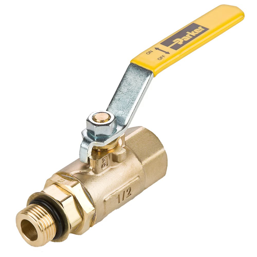 V510P-10 by Parker | Ball Valves | 7/8" Male-Female Thread | 1-1/4" Hex (B) | 1-5/16" Hex (C) | 6.31" Length | Straight | Brass