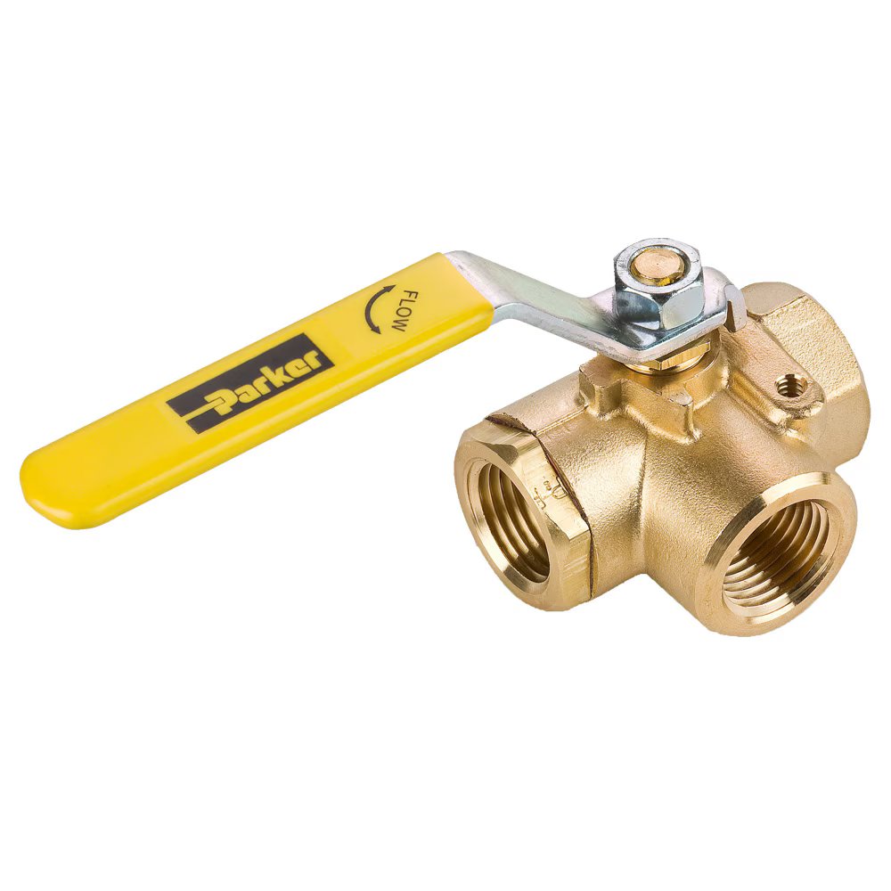 V533P-8 by Parker | Ball Valve | 1/2" Female PTF Pipe Thread | 1-1/16" Hex | 5.07" Length | Tee | Brass
