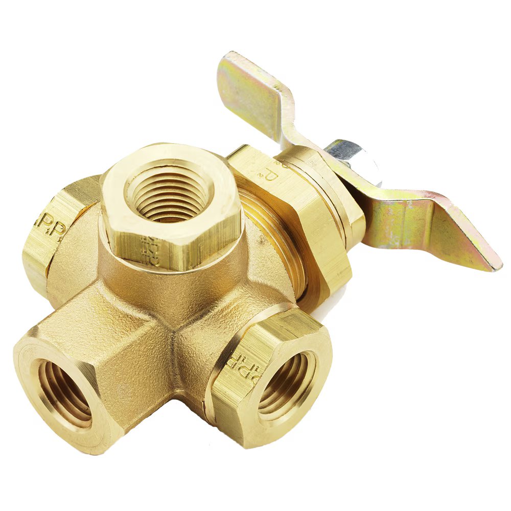 V540P-4 by Parker | Ball Valve | 1/4" Female PTF Pipe Thread | 7/8" Hex | 2.76" Length | Cross | Brass