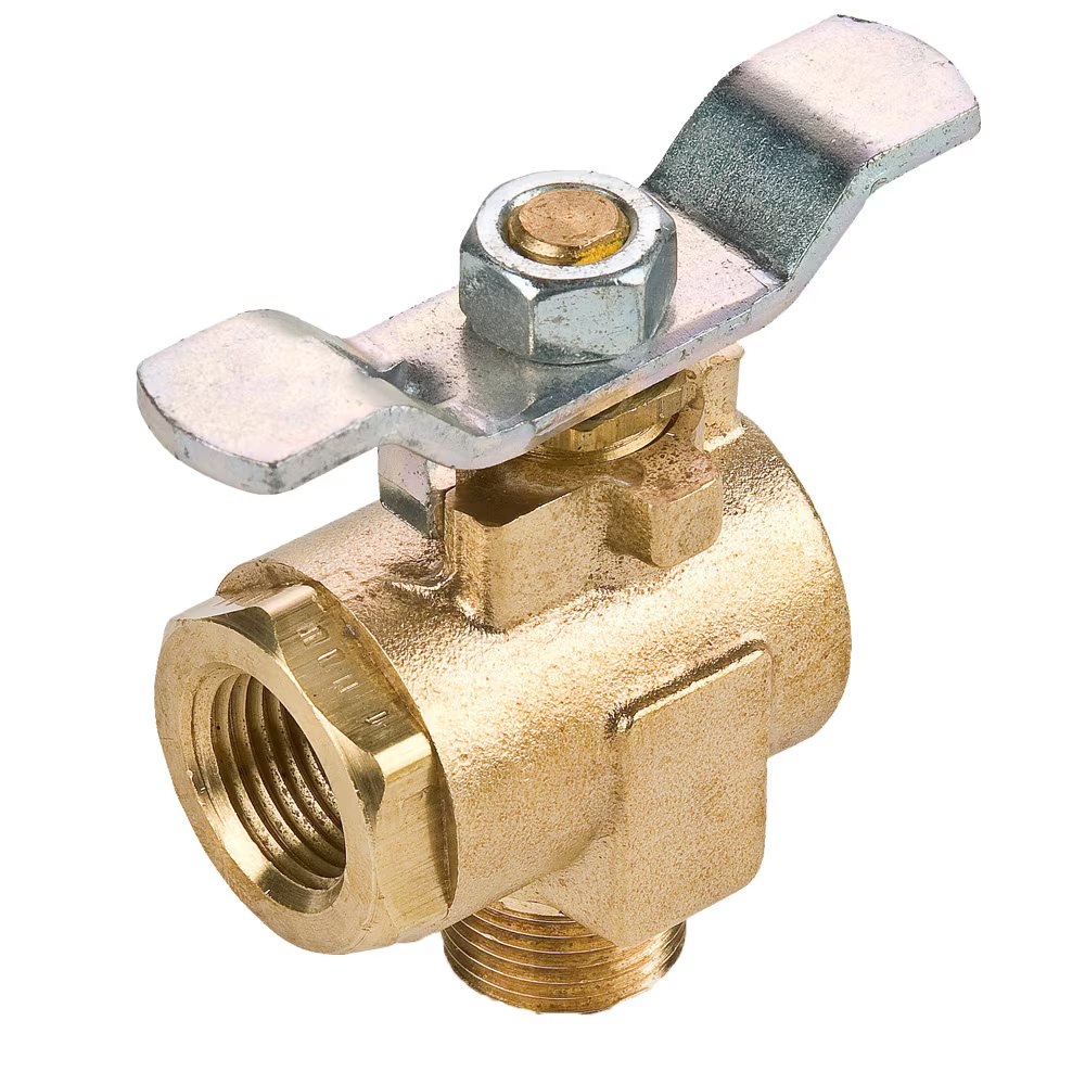 V590P-6 by Parker | Ball Valves | 3/8" Male-Female PTF Pipe Thread | 15/16" Hex | 2.43" Length | 90° Elbow | Brass