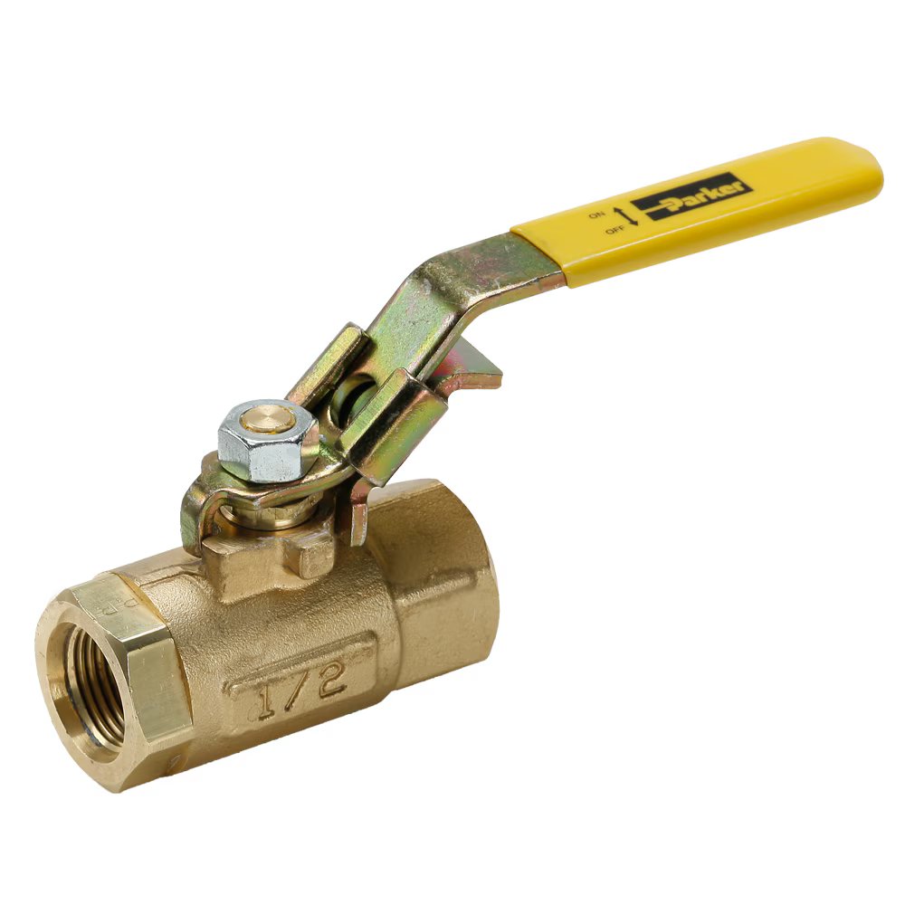 VP500P-20 by Parker | Ball Valves | 1-1/4" Female PTF Pipe Thread | 1-15/16" Hex (B) | 1-15/16" Hex (C) | 8.05" Length | Straight | Brass