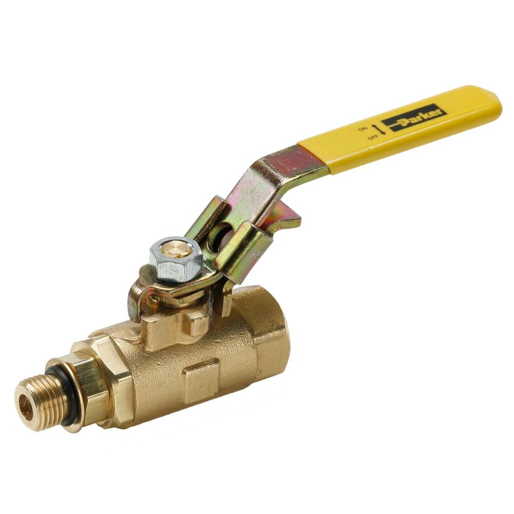 VP510P-4 by Parker | Ball Valves | 7/16" Male-Female Thread | 15/16" Hex (B) | 15/16" Hex (C) | 5.61" Length | Straight | Brass | Pack of 8