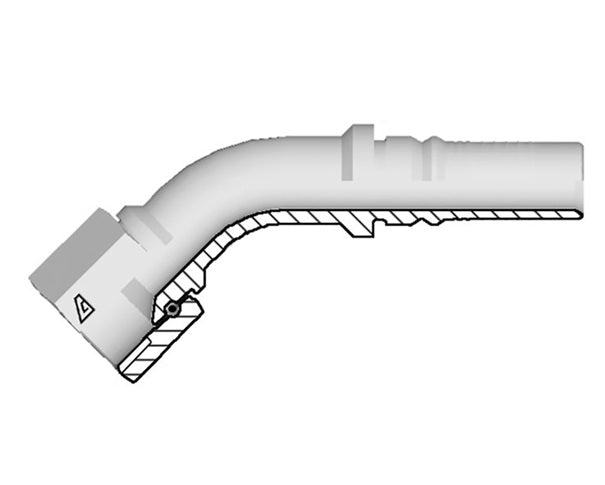 Y-1212-FJ45 Alfagomma by Kuriyama | Y Series | Two-Piece AlfaCrimp Hydraulic Hose Fitting | 45° Elbow | -12 Female JIC 37° Swivel Seat Interlock x -12 Hose ID | Steel