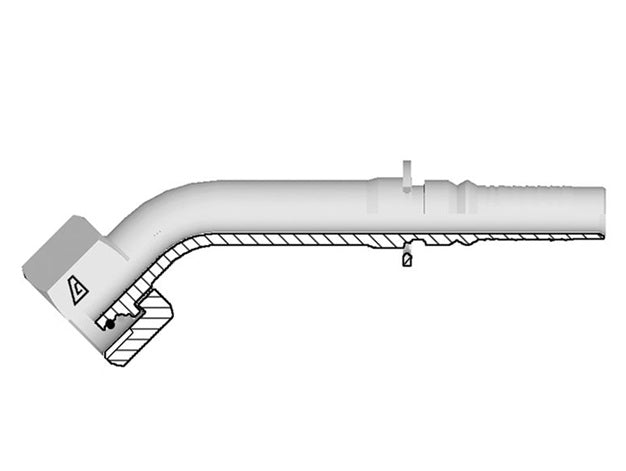 Y-1636-FM4H Alfagomma by Kuriyama | Y Series | Two-Piece AlfaCrimp Hydraulic Hose Fitting | 45° Elbow | DIN 3865 Heavy | M36 Female Metric O-Ring Swivel x -16 Hose ID | Steel