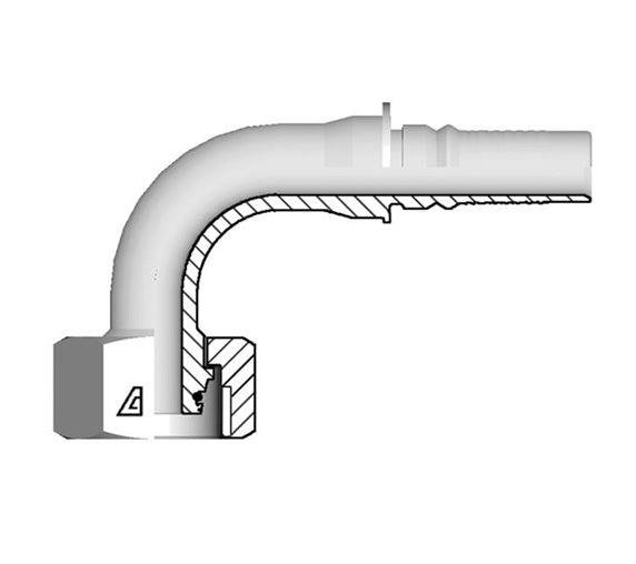 Y-1636-FM9H Alfagomma by Kuriyama | Y Series | Two-Piece AlfaCrimp Hydraulic Hose Fitting | 90° Elbow | DIN 3865 Heavy | M36 Female Metric O-Ring Swivel x -16 Hose ID | Steel