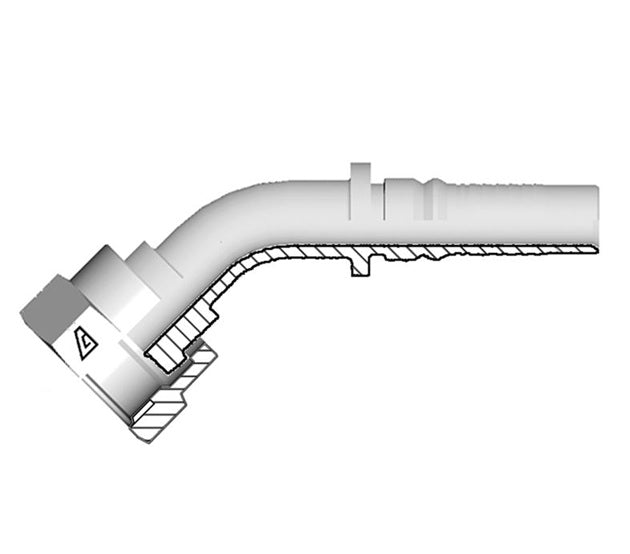 Y-1212-FO45 Alfagomma by Kuriyama | Y Series | Two-Piece AlfaCrimp Hydraulic Hose Fitting | 45° Elbow | -12 Female ORFS Interlock x -12 Hose ID | Steel