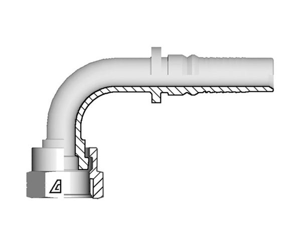 Y-2424-FO9M Alfagomma by Kuriyama | Y Series | Two-Piece AlfaCrimp Hydraulic Hose Fitting | 90° Elbow | -24 Female ORFS Interlock x -24 Hose ID | Steel