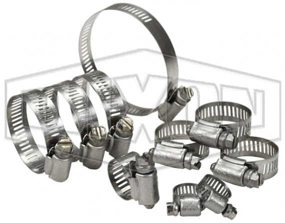 MGC-10PC by Dixon Valve | Assorted Worm Gear Clamps | Includes 2 Micro-Gear® Size 4 / 1 Hy-Gear® Size 6 / 3 Hy-Gear® Size 12 / 3 Hy-Gear® Size 20 / 1 Hy-Gear® Size 36 | Stainless Steel | Bag of 10