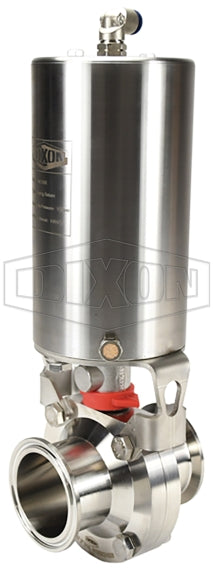 B5107S100CCG Dixon Valve 1" Butterfly Valve - Clamp x Clamp - Vertical Spring Return (Normally Closed) Pneumatic Canister Style Actuator - Silicone Seats (Replaces: B5101S100CC-G)