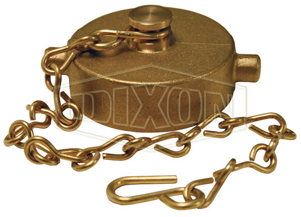 FC150F Dixon Cast Brass Cap with Chain - Pin Lug - 1-1/2" Female NST(NH) Thread - Powhatan Part #: 17-126-00038