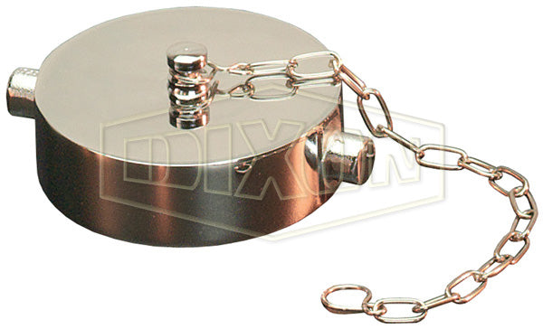 FC250F-P Dixon Polished Cast Brass Cap with Chain - Pin Lug - 2-1/2" Female NST(NH) Thread