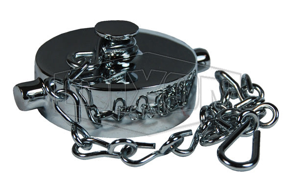 FC150F-C Dixon Polished Chrome Plated Cast Brass Cap with Chain - Pin Lug - 1-1/2" Female NST(NH) Thread - Powhatan Part #: 17-126-00037