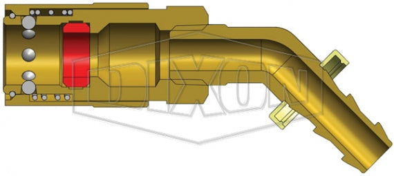 3CM4B3-B-E by Dixon Valve | Hydraulic Quick Disconnect Coupling | CM-Series | Push-Loc Hose Barb | 45° Elbow | 3/8" Hose ID x 3/8" Industrial Mold Interchange | Socket | Unvalved | Silicone Seal | Brass