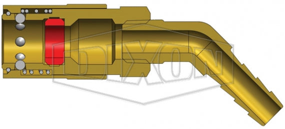 4CM4S6-B-E by Dixon Valve | Hydraulic Quick Disconnect Coupling | CM-Series | Hose Barb | 45° Elbow | 3/4" Hose ID x 1/2" Industrial Mold Interchange | Socket | Unvalved | Silicone Seal | Brass