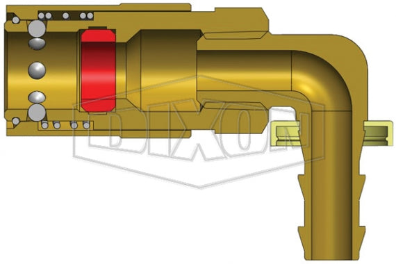 3CM9B3-B-E by Dixon Valve | Hydraulic Quick Disconnect Coupling | CM-Series | Push-Loc Hose Barb | 90° Elbow | 3/8" Hose ID x 3/8" Industrial Mold Interchange | Socket | Unvalved | Silicone Seal | Brass