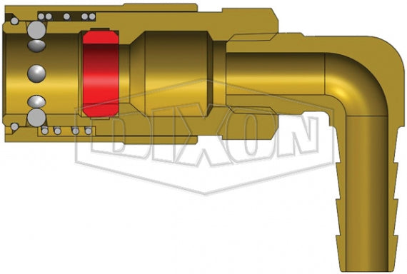 4CM9S4-B-E by Dixon Valve | Hydraulic Quick Disconnect Coupling | CM-Series | Hose Barb | 90° Elbow | 1/2" Hose ID x 1/2" Industrial Mold Interchange | Socket | Unvalved | Silicone Seal | Brass