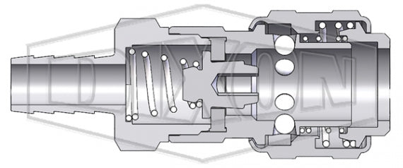 2DS2-S by Dixon Valve | Pneumatic Quick Disconnect Coupling | D-Series | Hose Barb | 1/4" Hose ID x 1/4" Automatic Industrial Interchange | Socket | Nitrile Seal | 303 Stainless Steel