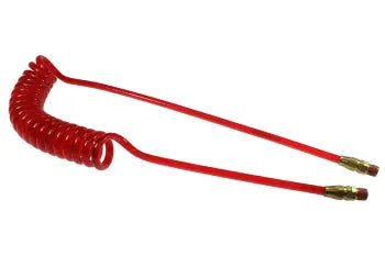 PRE14-10B-TR by Coilhose | Flexeel® Reinforced Coiled Air Hose | 1/4" Hose ID x 3/8" Hose OD | 1/4" Male NPT Swivel Reusable Fittings | Transparent Red | Polyurethane | 10ft