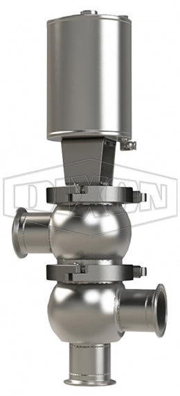 D05A10C3PV Dixon Valve 1" Single Seat Valve, Divert LL Body, Clamp, Double Acting Actuator (Air-To-Air) - PTFE Plug Seal - FKM Wetted Elastomer