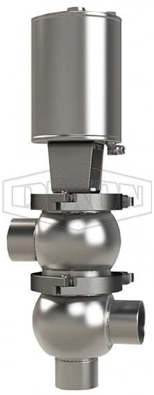 D05A25B1PE Dixon Valve 2-1/2" Single Seat Valve, Divert LL Body, Weld, Spring Return Actuator (Air-To-Raise) - PTFE Plug Seal - EPDM Wetted Elastomer