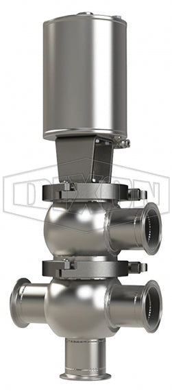 D07A15C1PE Dixon Valve 1-1/2" Single Seat Valve, Divert LT Body, Clamp, Spring Return Actuator (Air-To-Raise) - PTFE Plug Seal - EPDM Wetted Elastomer