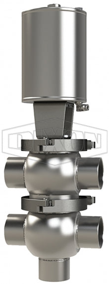 D08A40B1EE Dixon Valve 4" Single Seat Valve, Divert TT Body, Weld, Spring Return Actuator (Air-To-Raise) - Elastomer O-Ring Stem Seal - EPDM Wetted Elastomer