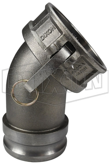 400DA-45MI by Dixon Valve | Cam & Groove Coupling | 45° Elbow | Type DA | 4" Adapter x 4" Coupler | Unplated Malleable Iron