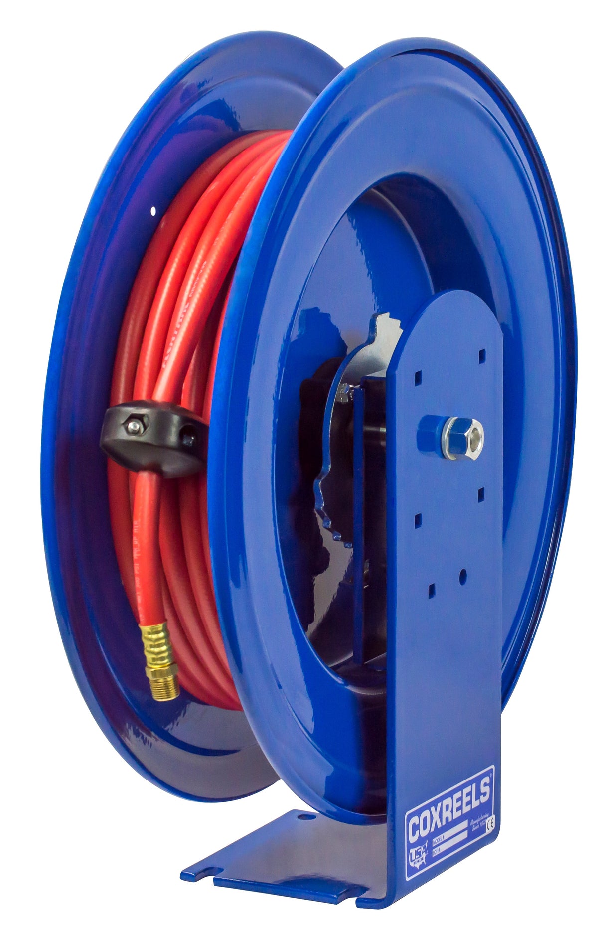 E-LP-430 by Coxreels | E Series | 300 PSI Spring Driven Hose Reel for Air & Water | 1/2" Hose ID, 1/2" FNPT Inlet x 1/2" MNPT Hose End | Steel | 30ft PVC Hose Included