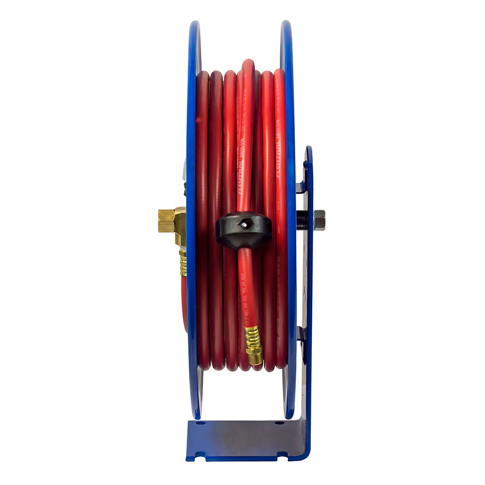 E-MP-430 by Coxreels | E Series | 2,500 PSI Spring Driven Hose Reel for Air, Water & Oil | 1/2" Hose ID, 1/2" FNPT Inlet x 1/2" MNPT Hose End | Steel | 30ft Rubber Hose Included