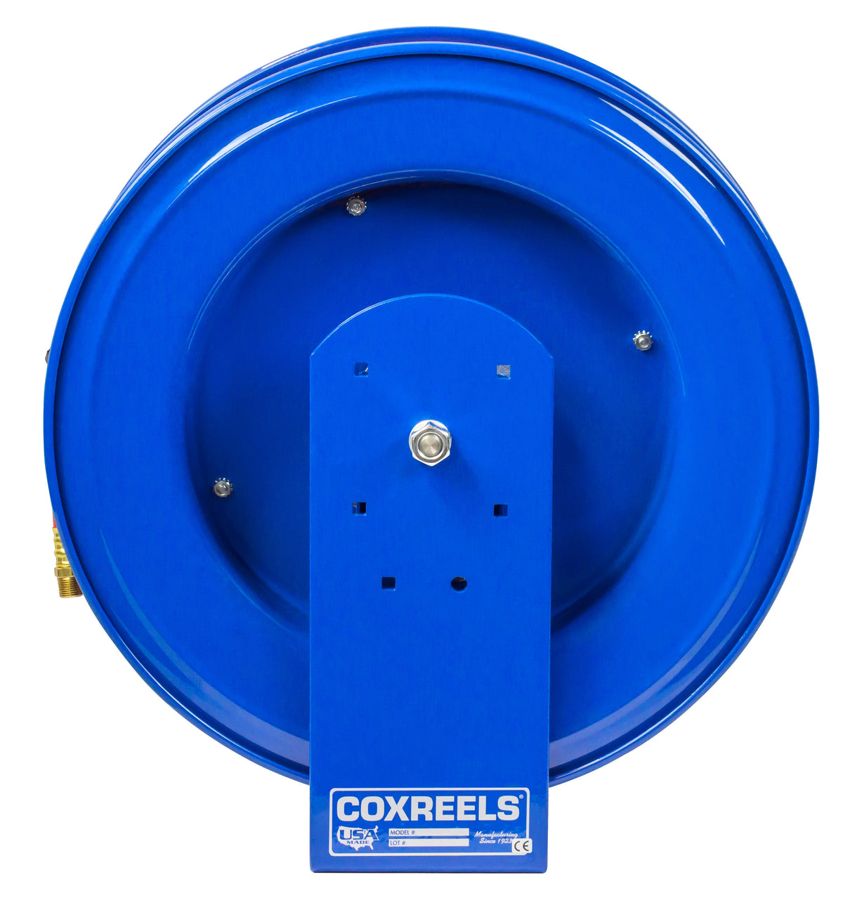 E-LP-350 by Coxreels | E Series | 300 PSI Spring Driven Hose Reel for Air & Water | 3/8" Hose ID, 3/8" FNPT Inlet x 3/8" MNPT Hose End | Steel | 50ft PVC Hose Included