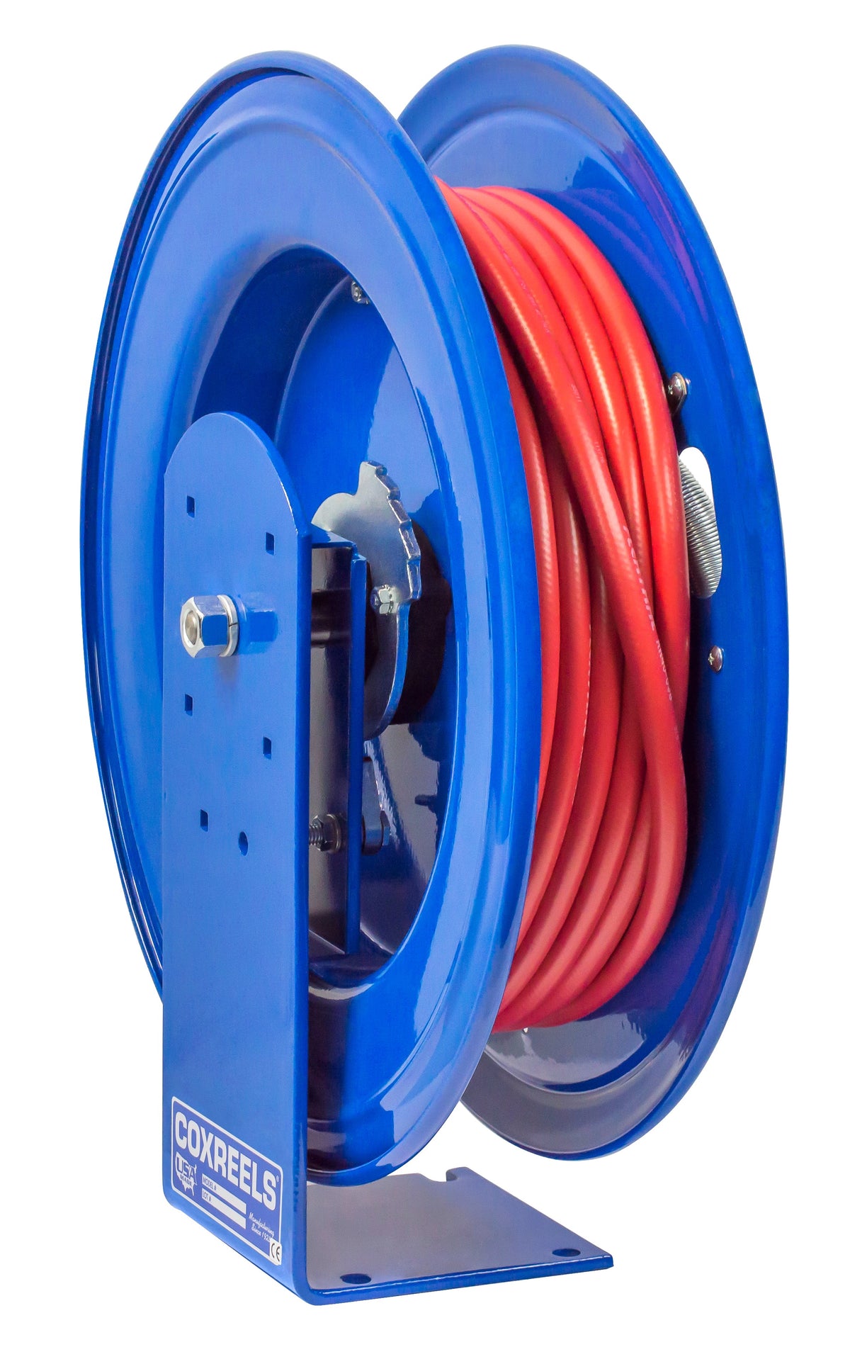 E-LP-450 by Coxreels | E Series | 300 PSI Spring Driven Hose Reel for Air & Water | 1/2" Hose ID, 1/2" FNPT Inlet x 1/2" MNPT Hose End | Steel | 50ft PVC Hose Included
