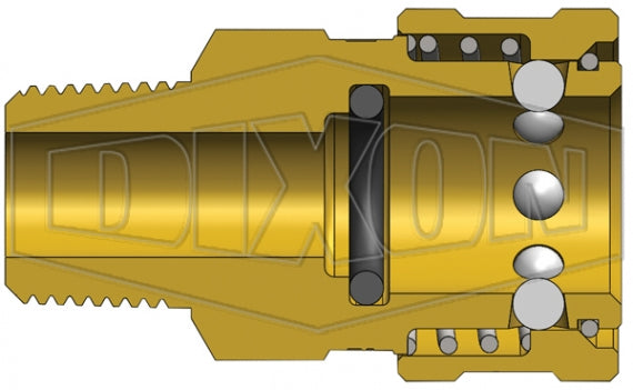 3EM3-B by Dixon Valve | Hydraulic Quick Disconnect Coupling | E-Series | 3/8" Male NPTF x 3/8" Straight-Through Interchange | Socket | Nitrile Seal | Brass