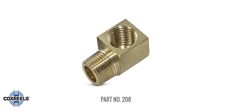 208 by Coxreels | 300 PSI 90° Inlet Elbow for Hose Reels | 3/8" MNPT x FNPT | Brass