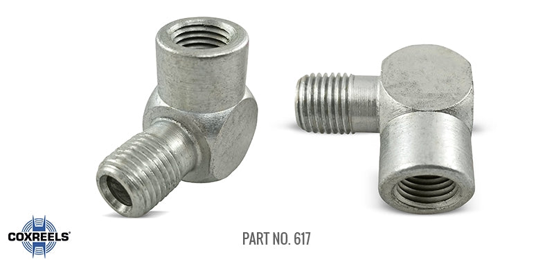 617 by Coxreels | 5,000 PSI 90° Inlet Elbow for Hose Reels | 3/8" MNPT x FNPT | Steel