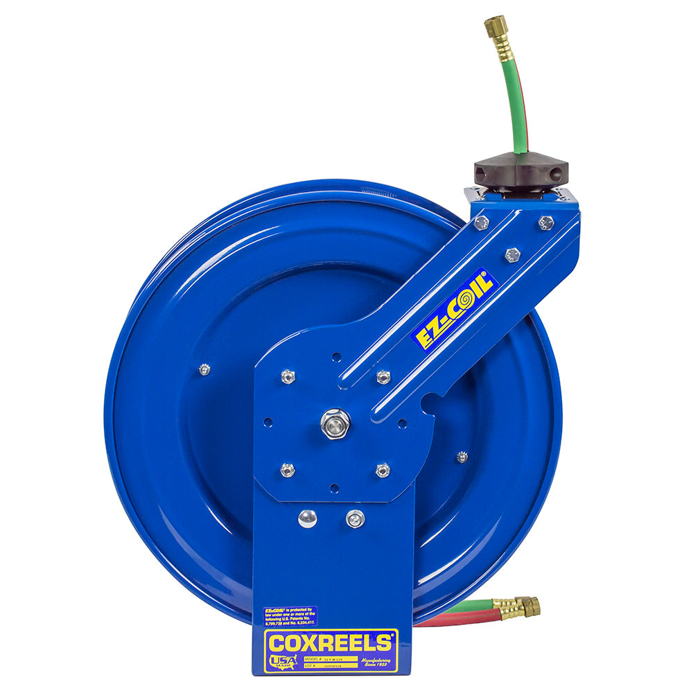 EZ-P-WL-125 by Coxreels | EZ-P-W Series | 200 PSI Dual Hose EZ-Coil Safety Spring Driven Hose Reel for Oxy-Acetylene Welding | 1/4" Hose ID, 1/4" FNPT Inlet | Steel | 25ft Capacity, Hose Not Included