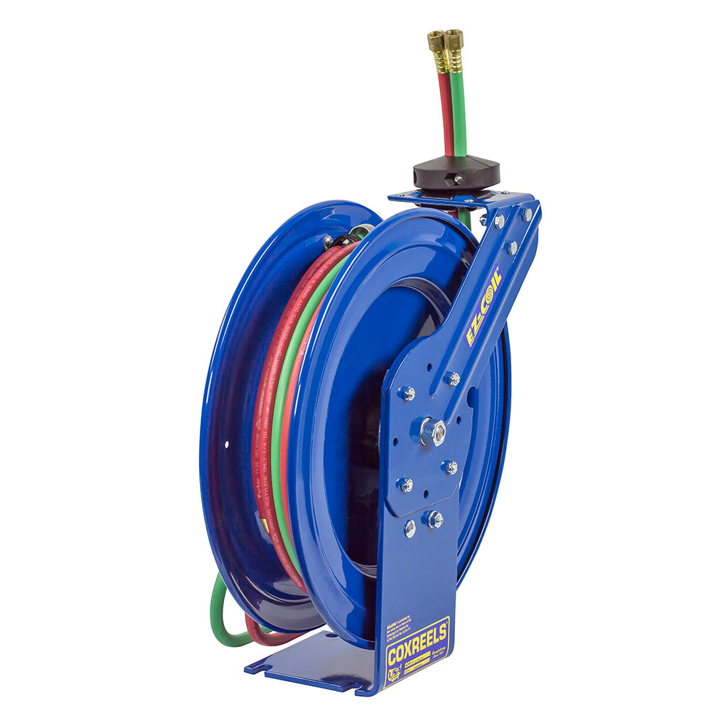 EZ-P-WL-125 by Coxreels | EZ-P-W Series | 200 PSI Dual Hose EZ-Coil Safety Spring Driven Hose Reel for Oxy-Acetylene Welding | 1/4" Hose ID, 1/4" FNPT Inlet | Steel | 25ft Capacity, Hose Not Included