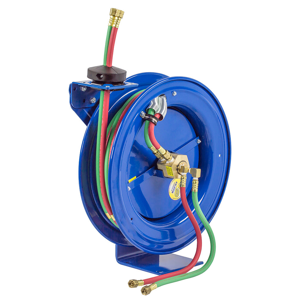 EZ-P-WL-125 by Coxreels | EZ-P-W Series | 200 PSI Dual Hose EZ-Coil Safety Spring Driven Hose Reel for Oxy-Acetylene Welding | 1/4" Hose ID, 1/4" FNPT Inlet | Steel | 25ft Capacity, Hose Not Included