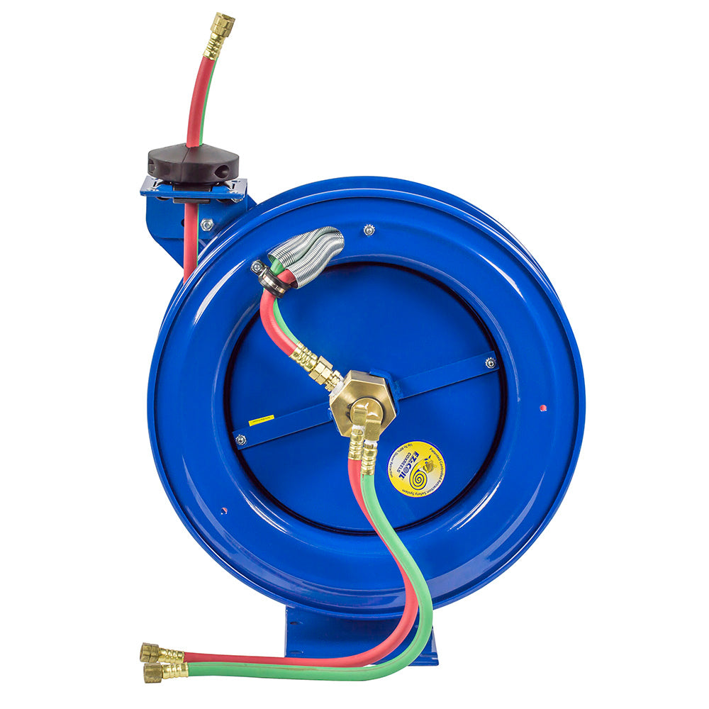 EZ-P-WTL-125 by Coxreels | EZ-P-W Series | 200 PSI Dual Hose EZ-Coil Safety Spring Driven Hose Reel for Oxy-Fuel Welding (T-Grade) | 1/4" Hose ID, 1/4" FNPT Inlet | Steel | 25ft Capacity, Hose Not Included