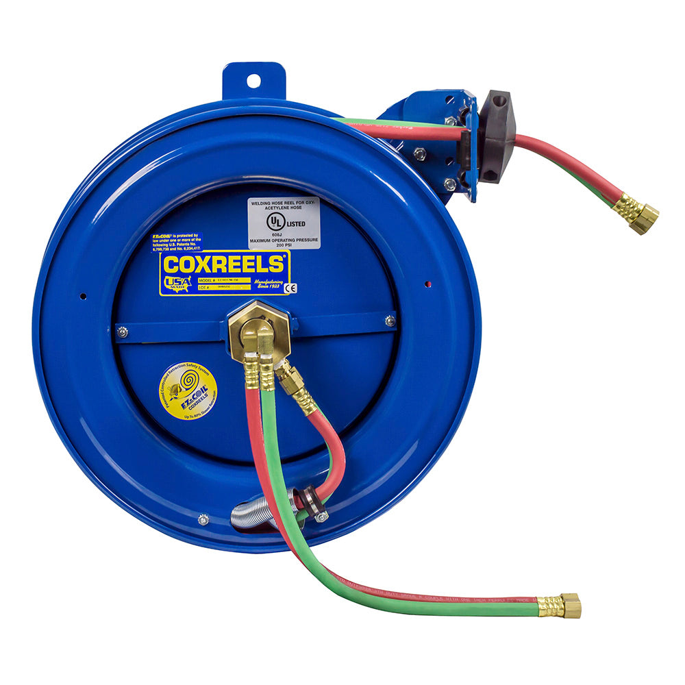 EZ-SG19WL-175 by Coxreels | EZ-SGW Series | 200 PSI Side Mount EZ-Coil Safety Spring Driven Hose Reel with Guide Arm for Oxy-Acetylene Welding | 1/4" Hose ID, 1/4" FNPT Inlet | Steel | 75ft Capacity, Hose Not Included