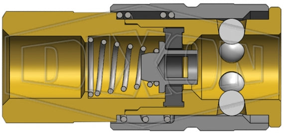 2FBF3-B by Dixon Valve | Pneumatic Quick Disconnect Coupling | F-Series | 3/8" Female BSPP x 1/4" Manual Industrial Interchange | Socket | Nitrile Seal | Brass