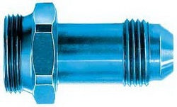 FBM2110 (FCM2110) Eaton Aeroquip® Fuel System Carburetor Adapter: -08 Holley Dual Feed 750 through Dominator 1350 Series and Quadrajet up to 1974 with 7/8-20 thread - Blue Anodized Aluminum