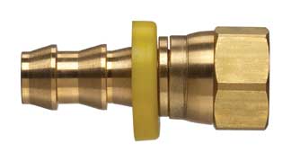 POFFJS-0606 by Kuriyama | Push-On Hose Fitting | 3/8" Hose Barb x 3/8" Female JIC 37° Swivel | Brass