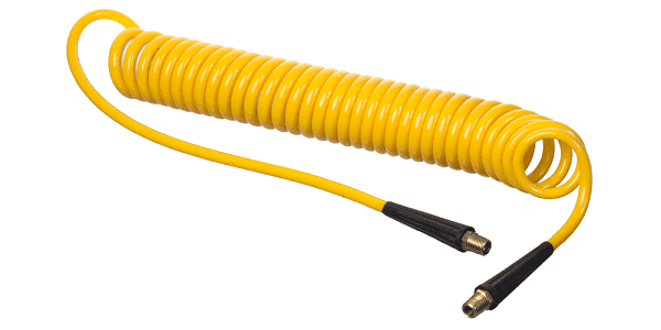 HSC2841-06X15 Kuri-Tec by Kuriyama | HSC2841 Series | Self-Store Coiled Tubing Assemblies for Air Tool Service | 3/8" ID | .570" OD | 3/8" x 1/4" Male NPT Fittings | Ether-Based Polyurethane | Yellow | 15ft Length