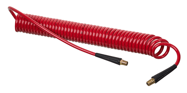 HSC2844-04X20 Kuri-Tec by Kuriyama | HSC2844 Series | Self-Store Coiled Tubing Assemblies for Air Tool Service | 1/4" ID | .375" OD | 1/4" x 1/4" Male NPT Fittings | Ether-Based Polyurethane | Red | 20ft Length